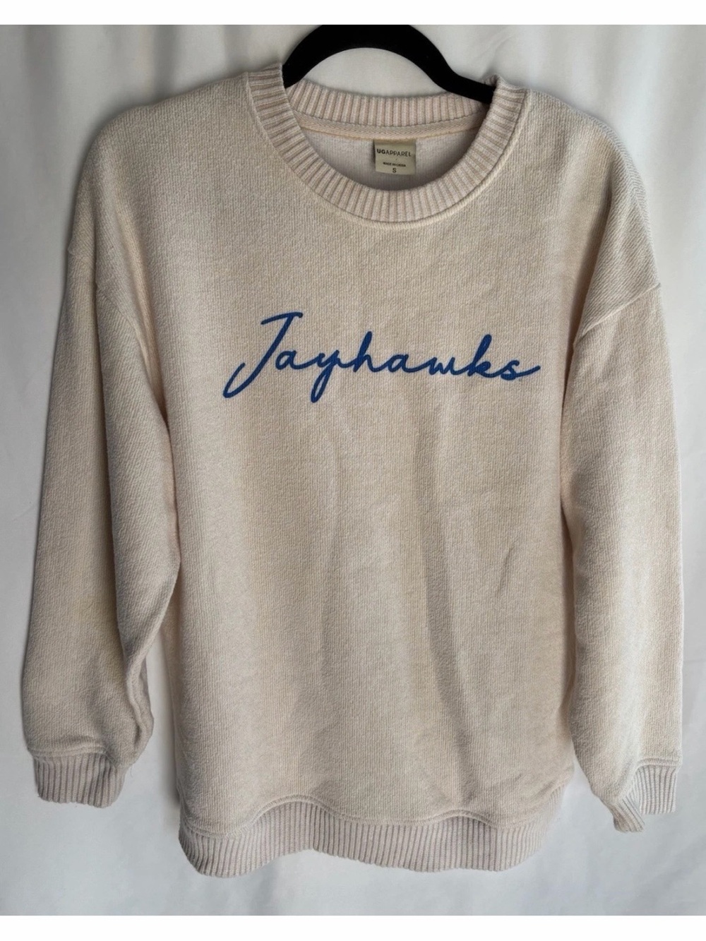Kansas Jayhawks UG Apparel Crewneck Sweatshirt Beige Women’s Small NCAA